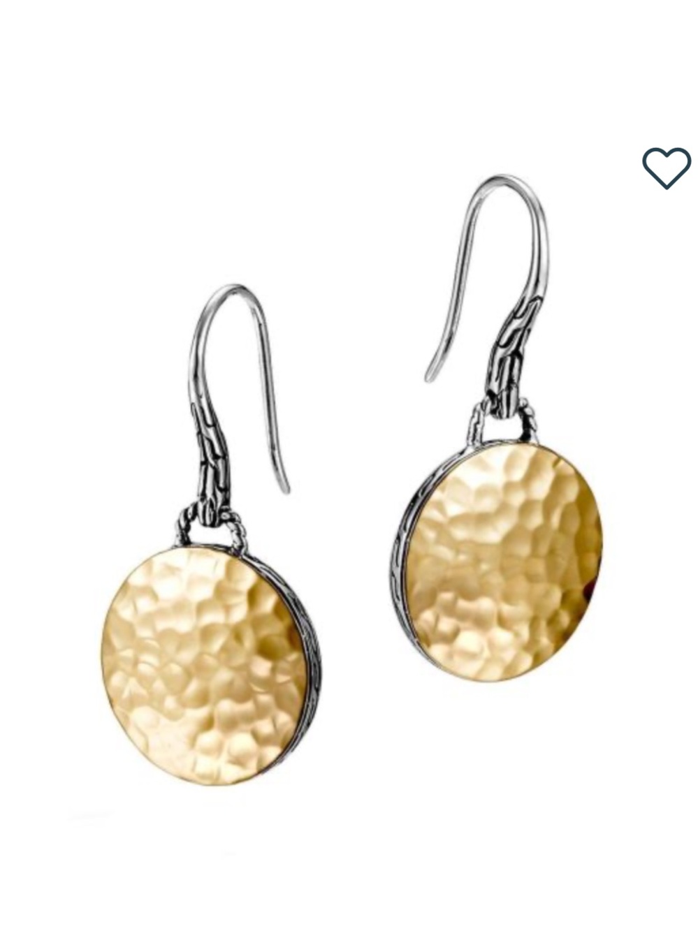 John Hardy Palu 18k and sterling silver hammered round drop earrings - Picture 2 of 13